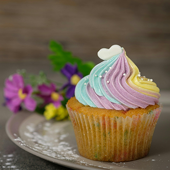 cupcake with multicoloured icing